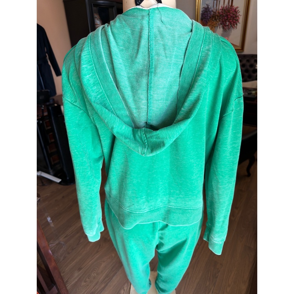 Green V-Neck Hoodie and Joggers 2 Piece Lounge Set Sweatsuit - Picture 4 of 12